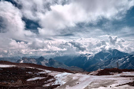 Elbrus area, Greater Caucasus Range. Elbrus, mountains in winter. Mountainous landscape, Elbrus,...