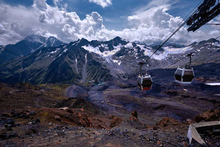 Mountain lift, delivering tourists to the base camp of Elbrusの写真素材