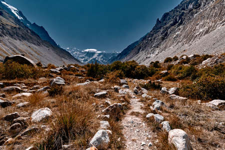Country road in the mountains. Himalayas. Gangotri, Gaumukh, India.の写真素材