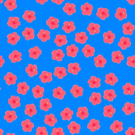 Exotic seamless pattern with tropical flowers. Hibiscus flower. Floral background with exotic flowers.のイラスト素材