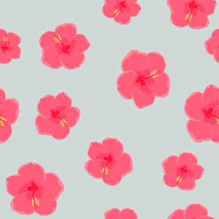 Exotic seamless pattern with tropical flowers. Hibiscus flower. Floral background with exotic flowers.のイラスト素材