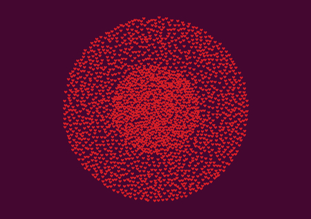 Pink hearts on a burgundy background. Heart confetti on a bright background. Valentine's Day.