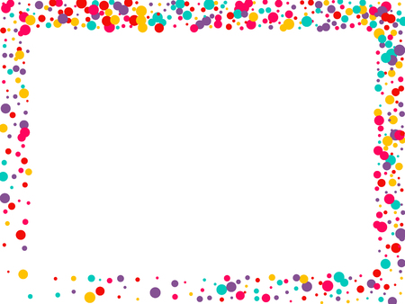 Festive background with multicolored confetti. Yellow, pink, blue circles but against a white background. Flying confetti.のイラスト素材