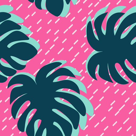 Monstera Leaves Tropical Pattern. Floral seamless pattern with monstera leaves. Line Background.のイラスト素材