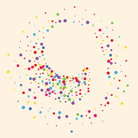 Festive background with multicolored confetti. Yellow, pink, blue circles but against a white background. Flying confetti.のイラスト素材