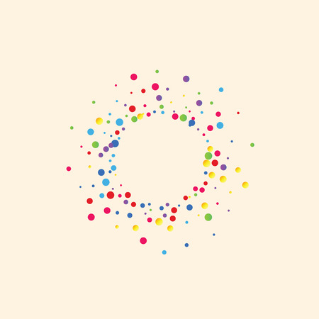 Festive background with multicolored confetti. Yellow, pink, blue circles but against a white background. Flying confetti.のイラスト素材