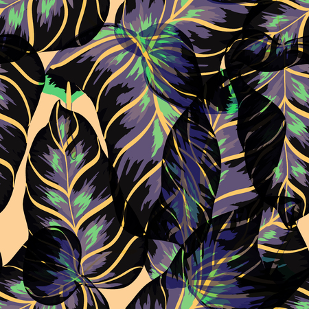 Tropical banana leaf pattern. Banana leaf vector seamless pattern. Tropical background with leaves.のイラスト素材