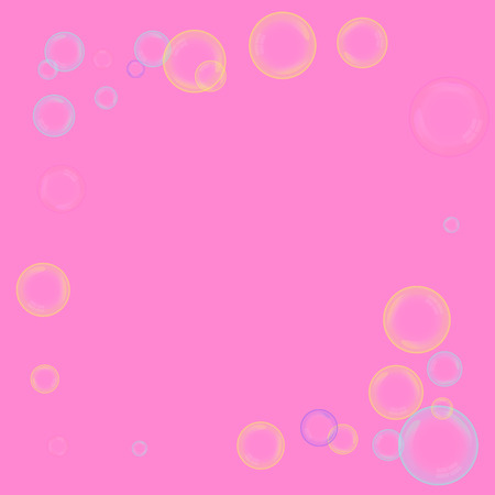 Soap bubbles fly. A poster with colored bubbles. Concept of cleanliness. Foam from soap. Beauty treatment.のイラスト素材