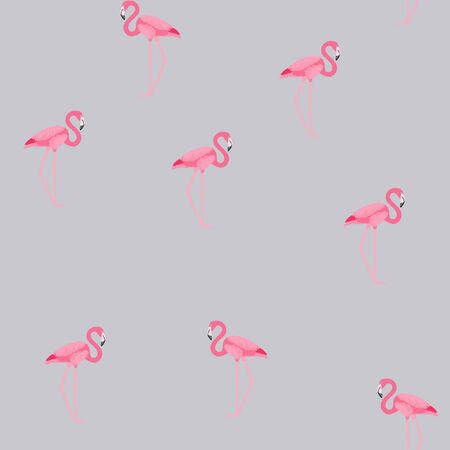 Pink flamingo with tropical leaves floral seamless pattern. Palm tree leaves with exotic birds. Flamingo floral background textile design.のイラスト素材