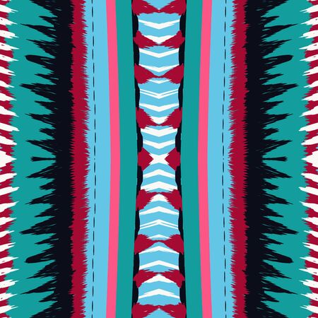 Scarlet Shibori Vector Seamless Pattern. Dip Stripe Tribal Navajo Background. Gloss Carpet Repeat Design. Red Ikat Drawn Traditional Wallpaper. African Bohemian Ornamentのイラスト素材