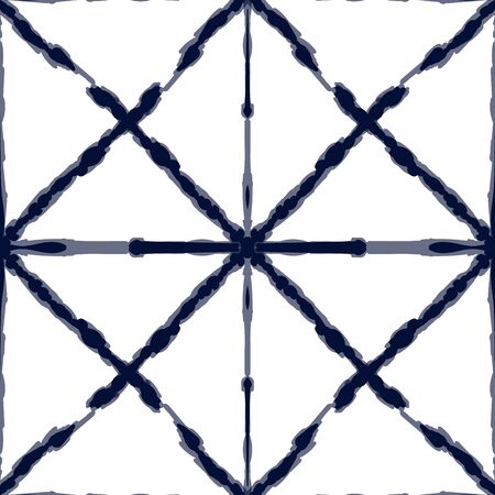 Blue Line Vector Seamless Pattern. Dip Handmade Tie Dye African Design. Indigo Strip Geometric Print. Scarlet Shibori Textile Aztec Texture. Japanese Stripe Backgroundのイラスト素材