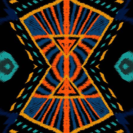 Red Stripe Tribal. Blue Tribal Vector Seamless Pattern. Japan Batik Geometric Background. Maroon...