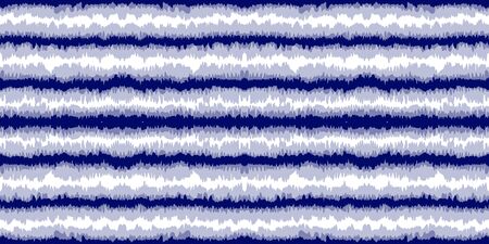 Indigo Strip Vector Seamless Pattern. Surf Drawing Tie Dye Indian Ornament. Cold Tile Boho Print. Ocean Batik Textile Uzbek Background. Traditional Psychedelic Wallpaperのイラスト素材