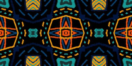 Blue Psychedelic Shibori. Gloss Batik Vector Seamless Pattern. Ethnic Chevron Handmade Ornament....