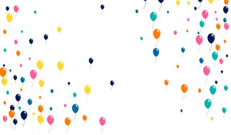 Bright flying inflatable balls happy holiday background. Celebrate barking colored balls on a white backdrop.のイラスト素材