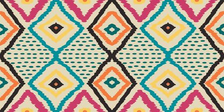 Azure Batik Vector Seamless Pattern. Navajo Retro Tie Dye Background. Indigo Arabic Ikat Ornament....