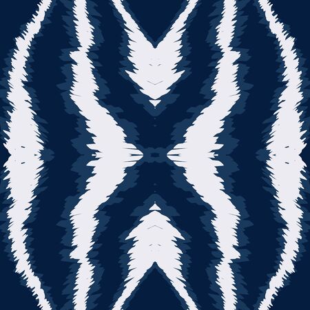 Blue Chevron Psychedelic Vector Seamless Pattern. Japan Geometric Ikat Texture. Fabric Uzbek Ornament. Denim Carpet Watercolor Pattern.のイラスト素材