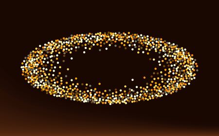 Golden Confetti Falling Brown Dark Background. Modern Polka Texture. Gold Dot Vector Wallpaper. Glow Effect Invitation.のイラスト素材