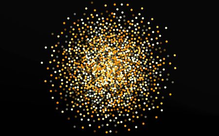 Golden Sparkle Happy Black Background. Luxury Circle Card. Gold Shine Anniversary Postcard. Dust Effect Texture.のイラスト素材