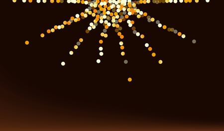 Golden Glow Abstract Brown Dark Background. Effect Circle Design. Gold Sparkle Anniversary Card. Splash Bridal Illustration.のイラスト素材