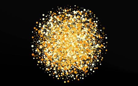 Golden Confetti Anniversary Black Background. Modern Shine Texture. Gold Polka Festive Design. Dot Bright Illustration.のイラスト素材