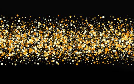 Yellow Dust Holiday Black Background. Happy Dot Postcard. Golden Sparkle Luxury Background. Shine Rich Illustration.のイラスト素材