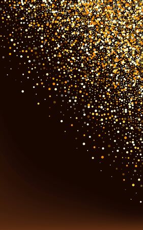 Yellow Dot Luxury Brown Dark Background. Happy Confetti Background. Gold Circle Abstract Pattern. Sequin Anniversary Backdrop.のイラスト素材