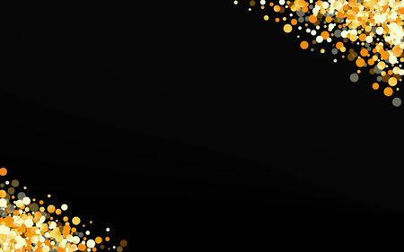 Yellow Shine Bridal Black Background. Golden Dot Invitation. Golden Confetti Paper Backdrop. Round Anniversary Design.のイラスト素材