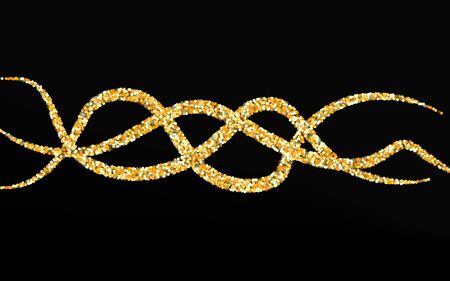 Gold Sparkle Bright Black Background. Falling Shine Banner. Yellow Confetti Christmas Card. Round Light Backdrop.のイラスト素材