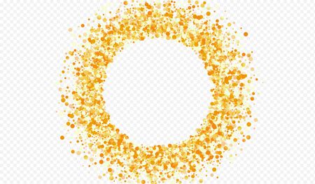 Gold Rain Art Transparent Background. Abstract Sequin Backdrop. Golden Glow Festive Wallpaper. Circle Light Postcard.のイラスト素材