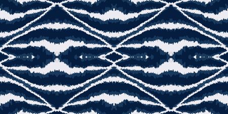 Jeans Tribal Psychedelic Vector Seamless Pattern. Aztec Graphic Chevron Background. Retro Ethnic Ornament. Indigo Tile Drawn Pattern.のイラスト素材