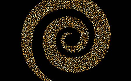 Gold Circle Bright Black Background. Holiday Shine Design. Yellow Rain Glamour Illustration. Splash Abstract Invitation.のイラスト素材