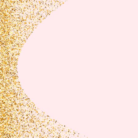 Golden Dust Shiny Pink Background. Bright Sparkle Design. Gold Confetti Rich Pattern. Splash Bridal Postcard.のイラスト素材
