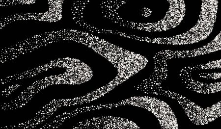Silver Sparkle Bright Black Background. Christmas Polka Texture. White Dust Transparent Background. Rain Light Wallpaper.のイラスト素材