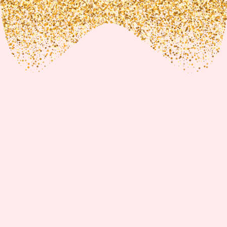 Gold Rain Effect Pink Background. Bright Shine Invitation. Golden Polka Bridal Card. Glow Abstract Illustration.のイラスト素材