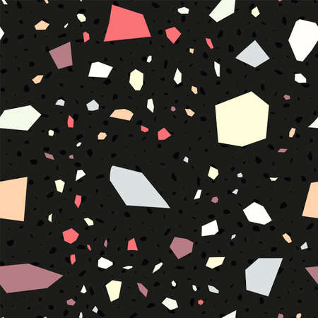 Dark Terrazzo Tile Vector Seamless Pattern. Geometric Terrazzo Wall Pattern. Black and Red Fashion Postcard.のイラスト素材