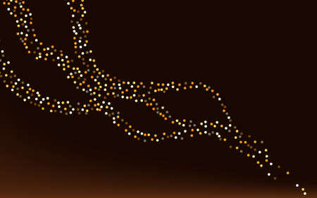 Yellow Sequin Falling Brown Dark Background. Festive Confetti Background. Gold Dust Vector Design....