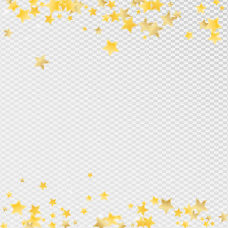 Golden Holiday Stars Vector Transparent Background. Light Starry Wallpaper. Shine Template. Gold Festive Glow Texture.のイラスト素材