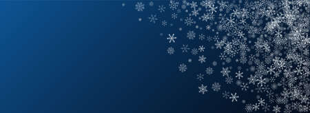 White Snow Vector Blue Background. Light Snowflake Card. Gray Fantasy Banner. Abstract Snowfall Backdrop.のイラスト素材
