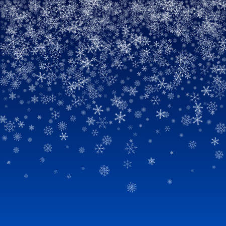 Gray Snowflake Vector Blue Background. Christmas Snow Holiday. White New Pattern. Abstract Snowfall Backdrop.のイラスト素材