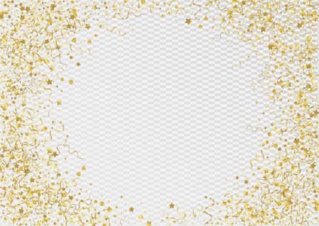 Golden Star Flying Vector Transparent Background. Paper Spiral Branch. Serpentine Decoration Illustration. Gold Festive Invitation.のイラスト素材