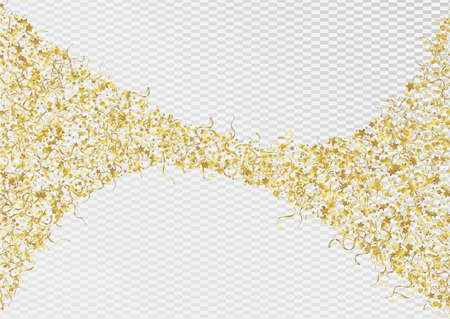 Golden Star Swirl Vector Transparent Background. Festive Ribbon Invitation. Streamer Fun Plant. Gold Celebration Poster.のイラスト素材