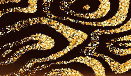 Gold Confetti Light Brown Dark Background. Bright Rain Pattern. Golden Polka Luxury Postcard. Splash Rich Backdrop.のイラスト素材
