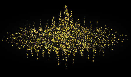 Yellow Dust Abstract Black Background. Luxury Confetti Design. Gold Sparkle Christmas Invitation. Shards Glamour Pattern.のイラスト素材