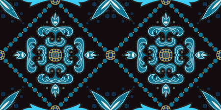 Dark Blue and Gold Plated Old Turkish Ornament Vector Seamless Pattern. Elegant Moroccan Texture....