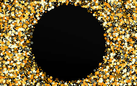 Yellow Splash Shiny Black Background. Bright Dot Card. Golden Sequin Art Illustration. Confetti Abstract Pattern.のイラスト素材