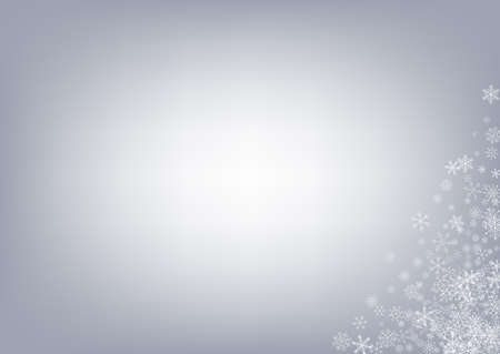 Gray Snowflake Vector Gray Background. Winter Snowfall Card. White magic Wallpaper. Holiday Snow Texture.のイラスト素材