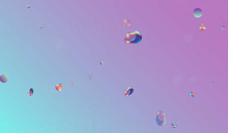 Iridescent Bubbles on Blue Background. Splash Blob Layout. Neon Creative Liquid Template.
