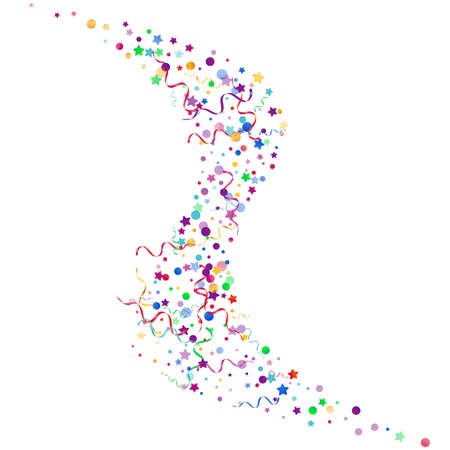 Multi colored Particles Anniversary Vector White Background. Celebration Confetti Template. Star Flying Poster. Bright Abstract Invitation.のイラスト素材