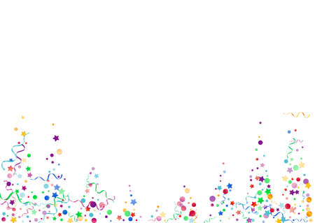 Multi colored Star Fun Vector White Background. Festive Confetti Template. Circles Anniversary Invitation. Bright Party Poster.のイラスト素材